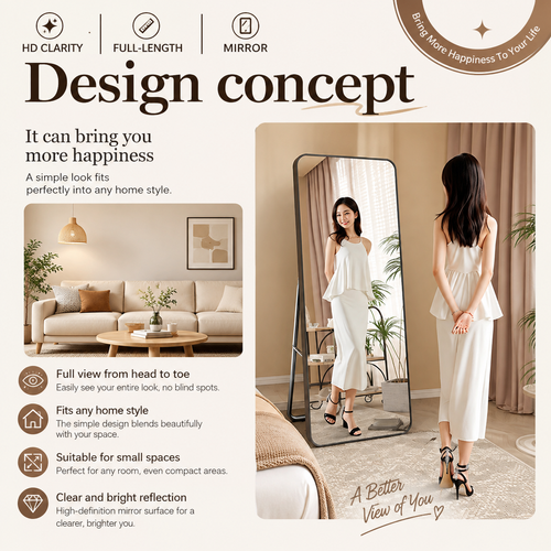 40x150cm Shatterproof Full-Length Mirror – Dual-Use Floor or Wall-Mounted Dressing Mirror for Home Decor