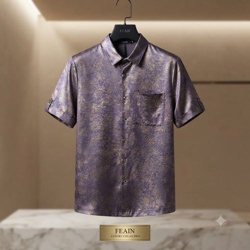 Men's purple patterned acetate-blend  ice silk shirt