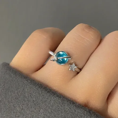Resizable New Beautiful Star Moon Ring Women Opal Planet Relief Spinner Fidget Rings Jewelry Gifts
