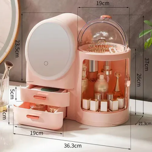 Large Capacity Cosmetics Storage Box Luxury Desktop Make Up Organizer Waterproof Bathroom Sundries Storage Cases With LED Mirror