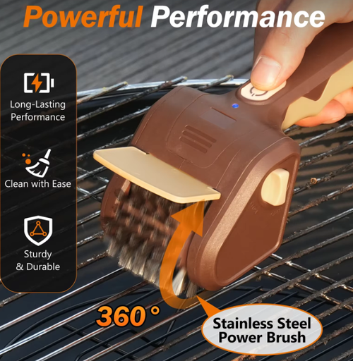Electric BBQ Grill Brush, Safe Bristle Free with 2 Replaceable Heads, Cordless Rechargeable, Heavy Duty Fast Clean, Outdoor BBQ Cleaner for All Grill Types, Grill Season