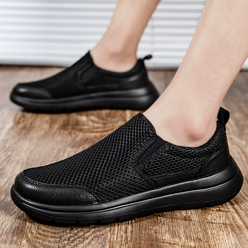 Men's Large Size Slip-On Sports Shoes Breathable Mesh Summer Lightweight Thick Bottom Casual Shoes Easy Wear round Toe