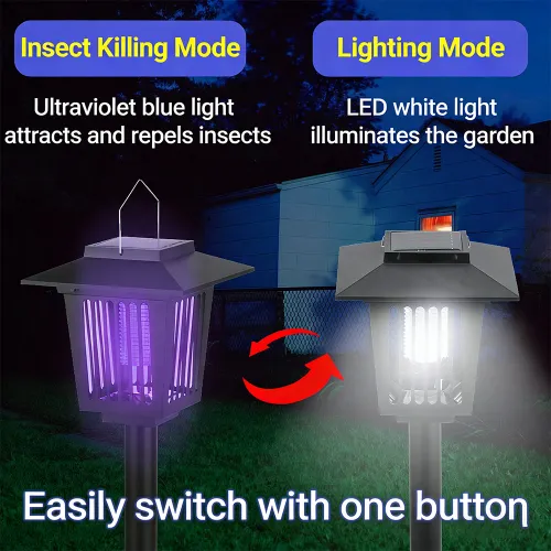 1 Pcs Solar Bug Zapper Outdoor Indoor Waterproof Mosquito Killer Lamp with White and UV Light Portable Cordless Mosquito Insect