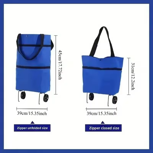 2-in-1 foldable shopping cart, shopping bag trolley and wheels, portable rolling handbag, shopping bag and wheels, waterproof tr