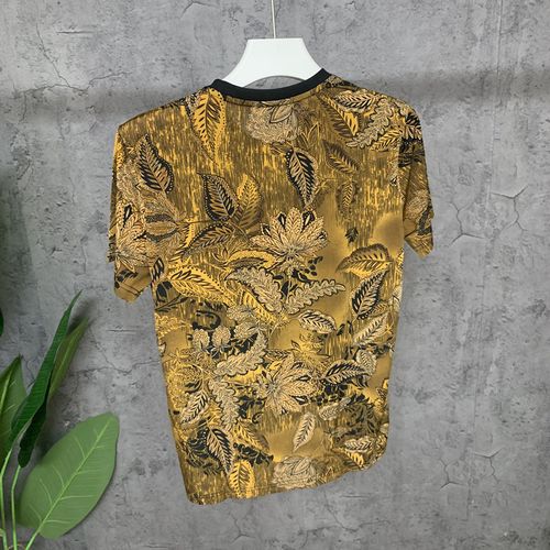 Metallic-thread leaf-print shirt