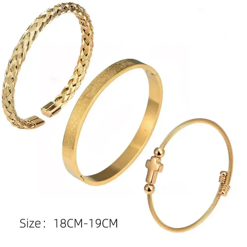 3pcs set Stainless Steel Cross Man Bracelet Open Carving Bracelets