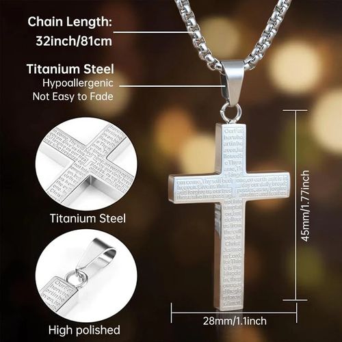 Necklace with a cross and the Lord's Prayer.
