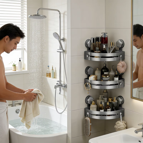 Drill-free Suction Cup Bathroom Shelf (Corner Model)