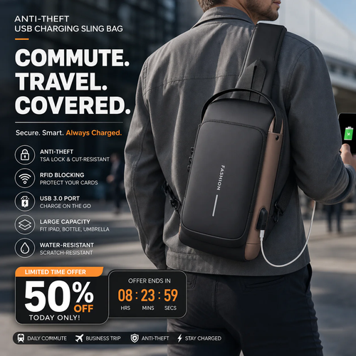 Anti-theft sports bag with USB charging secure, practical, and lightweight perfect for travel, commuting, and outdoor activities.