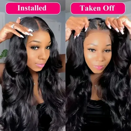 250 Density Wear and Go Glueless Wigs Human Hair Pre Plucked Body Wave Lace Front Wigs for Women 4x4 Pre Cut Lace Closure Wig