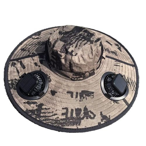 Solar-Powered Waterproof Fan Cap Rechargeable USB Charging Fisherman Hat UPF 50+ with 2 Solar Fan