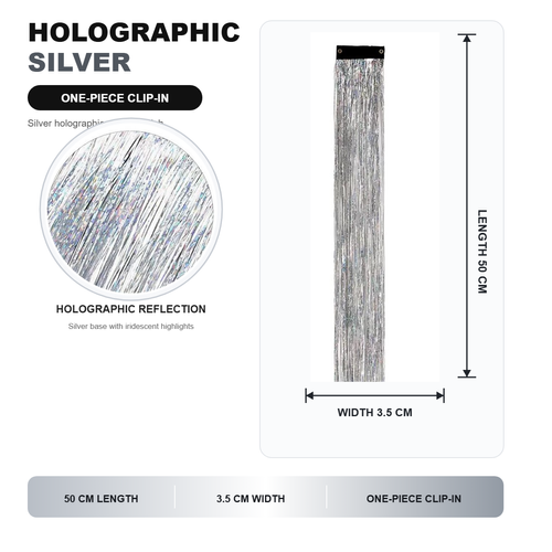 ✨ Holographic Gold Sliver Clip-In Hair Tinsel Extension – One-Piece Sparkling Hair Extension for Party, Birthday & Special Occasions ✨