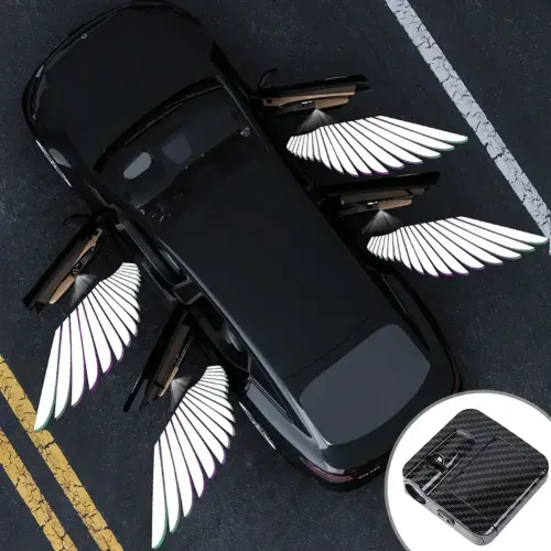 Car door angel wing welcome light, door opening sensing decoration modified wing projection ambient light car accessories
