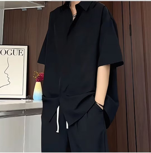 Thin Black Ice Silk Matching Stylish Two Piece Set