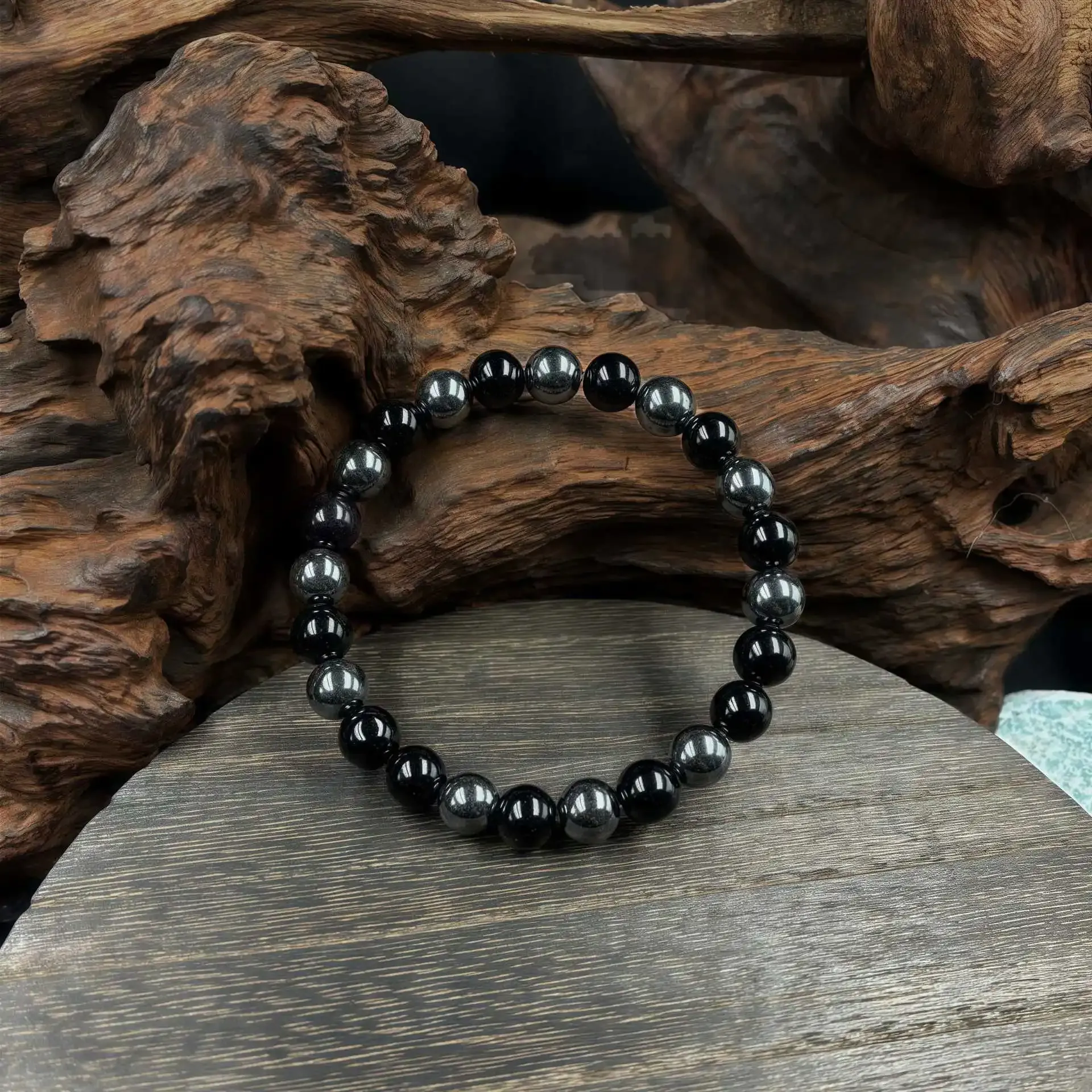 1Pc Men-Women Fashion Memory Bracelet Obsidian Hematite Beaded Bracelet Natural Stone Beads Jewelry Unique Birthday Holiday Gift