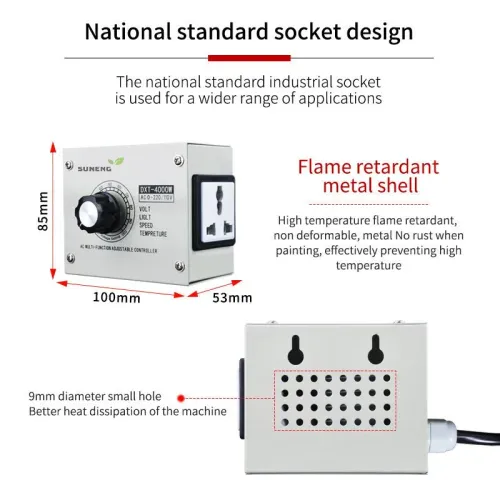 AEE6-4000W Voltage Controller Adjustable SCR Dimmer UK Plug Stepless Variable Speed Voltage Regulator