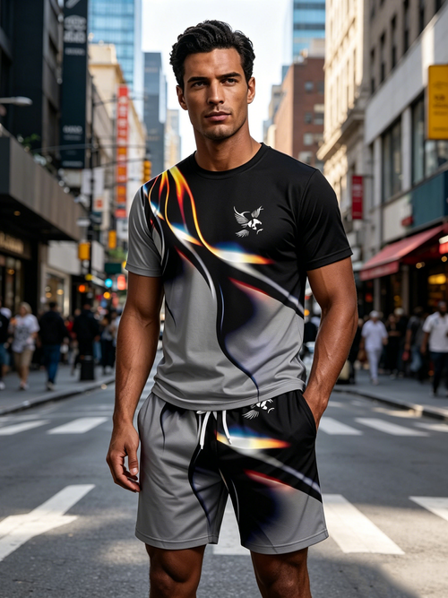 🔥New Arrivals-Men's Abstract Print T-Shirt and Shorts Set