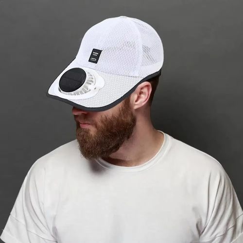 Solar charging, with fan and breathable mesh cap gray