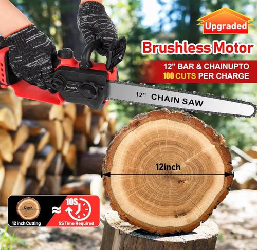 12-Inch Electric Chainsaw with Security Lock for Wood Cutting, Tree Trimming, and Branch Pruning