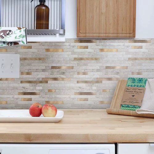 5pcs 11.6×4.13inch Peel and Stick Backsplash Tiles, Mixed Brushed Aluminum Marble Look Wall Tiles,Self Adhesive Stick on Backsplash for Kitchen