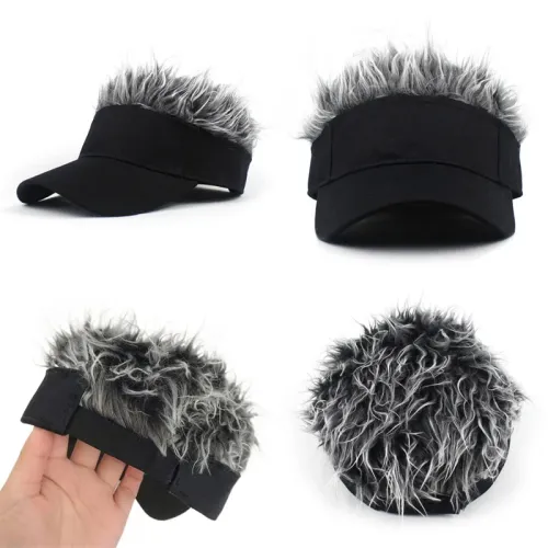Men Synthetic Short Hair Spiked Wig Golf Baseball Cap Fake Hair Hat Adjustable Sunshade Visor Fancy Performance Hip-Hop Headwear