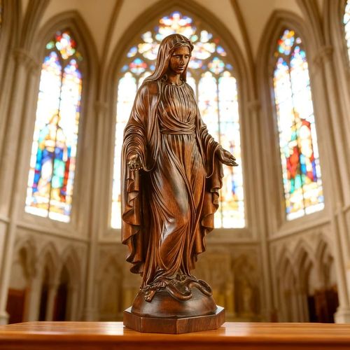 Hand Carved Sacred Heart of Jesus Virgin Mary Wooden Tabletop Ornament