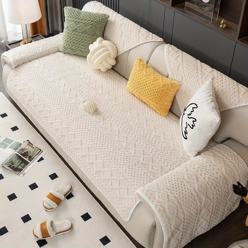 Soft Milk Velvet Sofa Throw Blanket, Plush Textured Couch Cover for Living Room