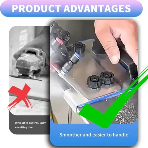 Stainless steel extended 45-degree chamfering tool for 100mm angle grinders does not damage tiles.