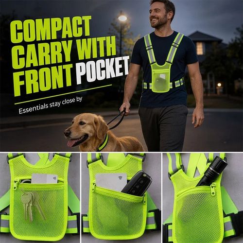 High Visibility Reflective Vest Adjustable Safety Running Gear with Pocket