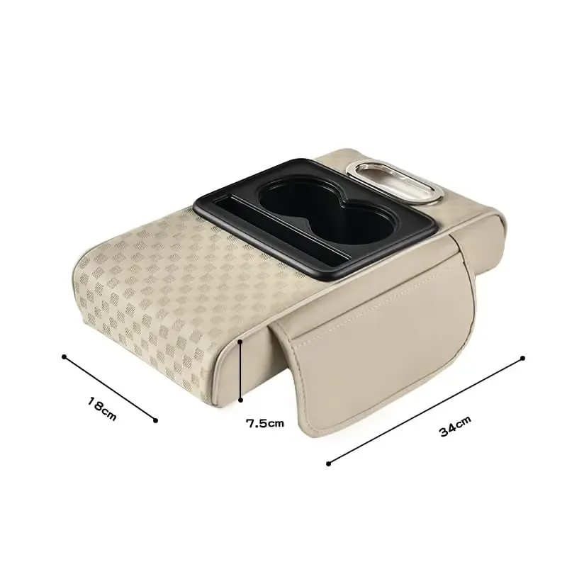 Car Armrest Cushion with Cup Holder, Multifunctional PU Leather Center Console Armrest Pad, Auto Storage Organizer Arm Rest