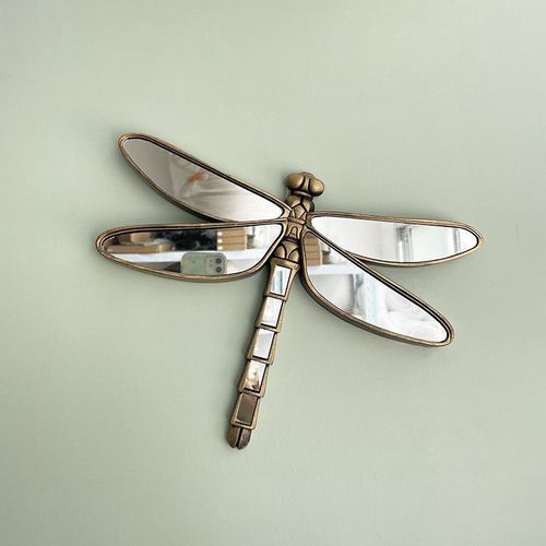 French-Gold-Plated Dragonfly Mirror Wall Hanging. Resin Three-Dimensional