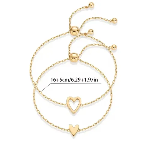 2PCS Elegant heart-shaped bracelet - adjustable women's jewelry, perfect for anniversaries and birthday gifts.