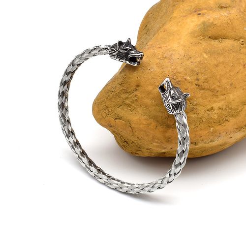 Stainless Steel Skull Open Men's Bracelet Wolf Head Woven Chain Charming Male Wrist Accessories Wholesale Birthday Gift