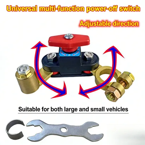 Car Battery Disconnect Switch, 12-24V Heavy Duty Master Kill Switch with Bidirectional Rotatable Joint