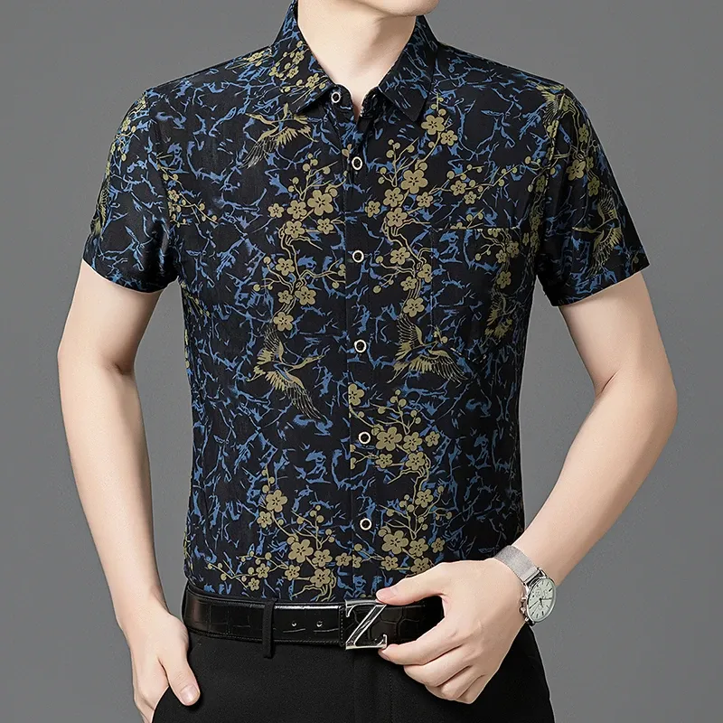 Floral Business-Casual Ice Silk Shirt
