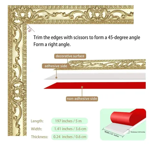 Self-Adhesive Peel & Stick Wall Trim, 16.4 Feet, Cabinet and Mirror Border, Home Decor (Champagne Gold)