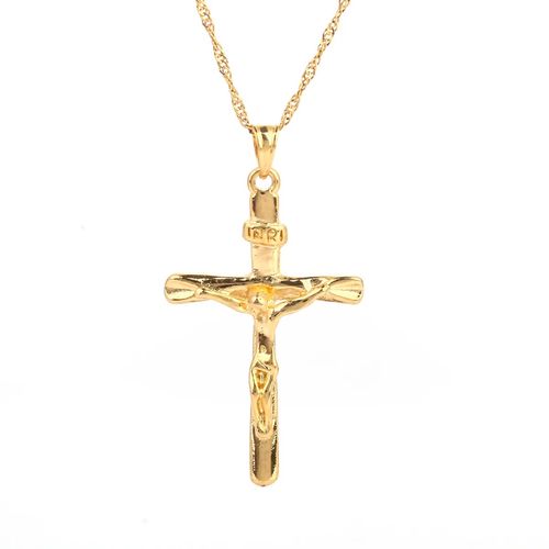 18K Gold Plated Jesus Cross Pendant Necklace For Women Men Charm Trend Birthday Gifts Fashion Party