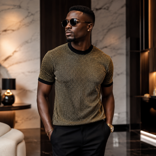 Affordable luxury mesh crew-neck short-sleeve T-shirt