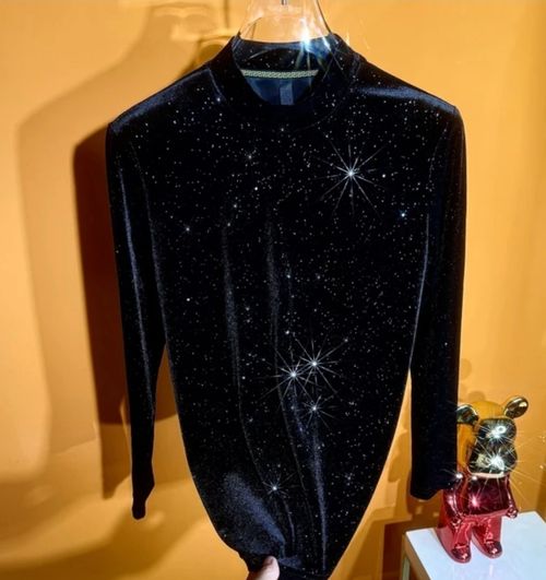 Men Black Star Glitter Mock Long Sleeve Top