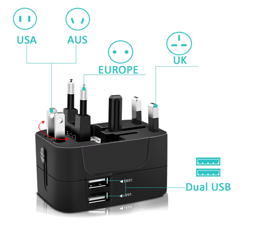 Dual USB Ports Universal Travel Adapter UK to EU Plug Adapter Wall Charger AC Power