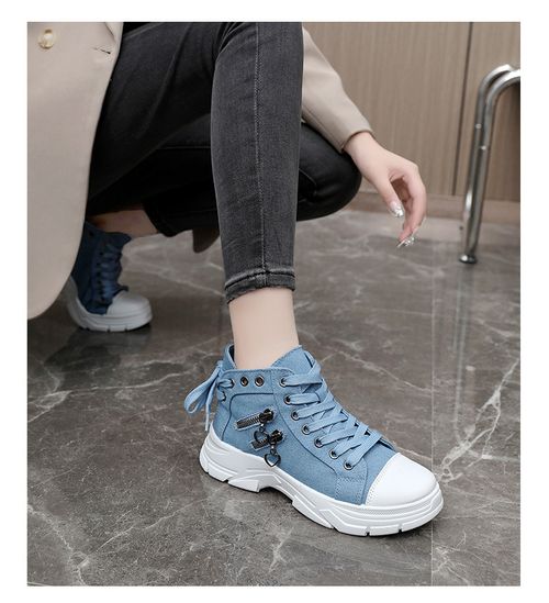 New canvas high top women's shoes, thick soled height increasing casual shoes, Martin boots