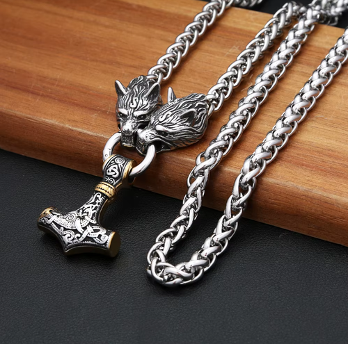 Nordic Celtic Wolf Men's Necklace Pendant Viking Wolf Head Stainless Steel Pendant