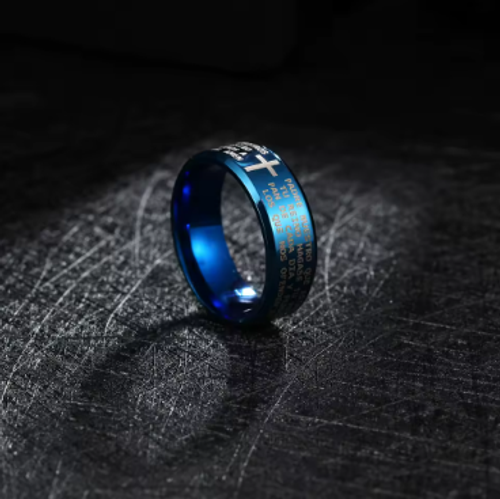Classic Men Titanium Steel Bible Verse Cross Jesus Ring Letter Bible Verse Prayer Finger