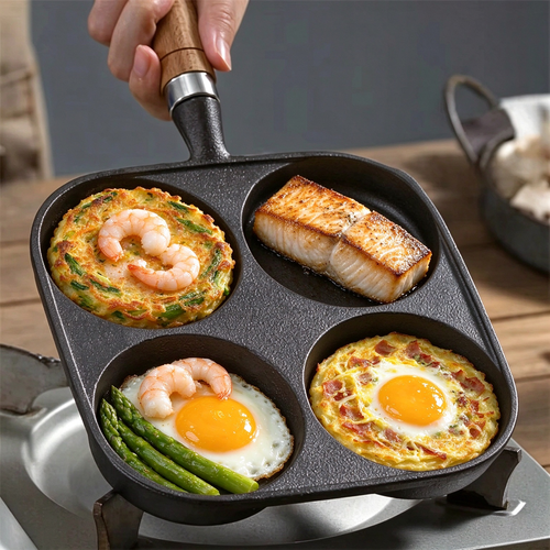 Black Friday Deals - Cast iron non stick frying pan, four hole deep egg burger machine