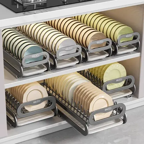 1PC  Drawer Style Drainage Rack Pull Out Sliding, Kitchen Organizer for Cabinet, Dish Bowl Storage Basket with Drying Tray