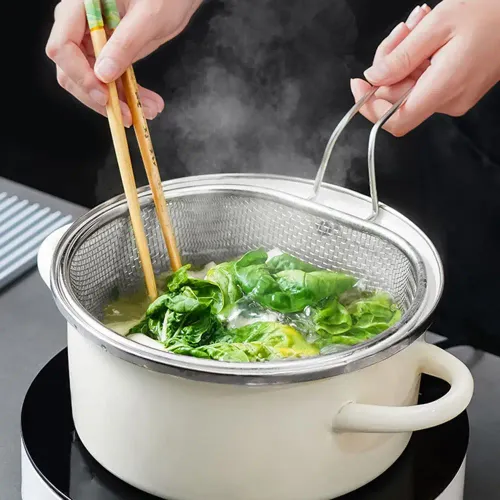 Kitchen Restaurant Mesh Net Deep Frying with Handle Stainless Steel Cooking Tools Filter Fry Basket Food Colander