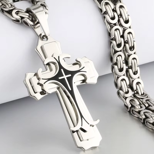 Men's Cross Pendant Necklace and Bracelet Set