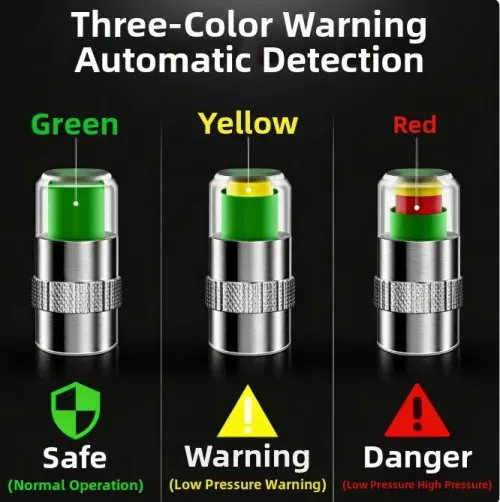 8pcs Car Tire Pressure Indicator Tire Pressure Gauge Indicator Alert Monitoring Valve Cap Sensor External Valve Detection
