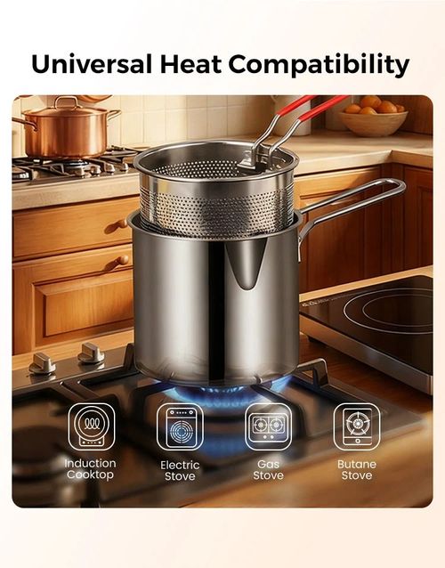 Deep Fryer Pot 304 Stainless Steel Fry Pot with Basket and Lid Food Grade Deep Fryer Multifunctional Deep Frying Pot