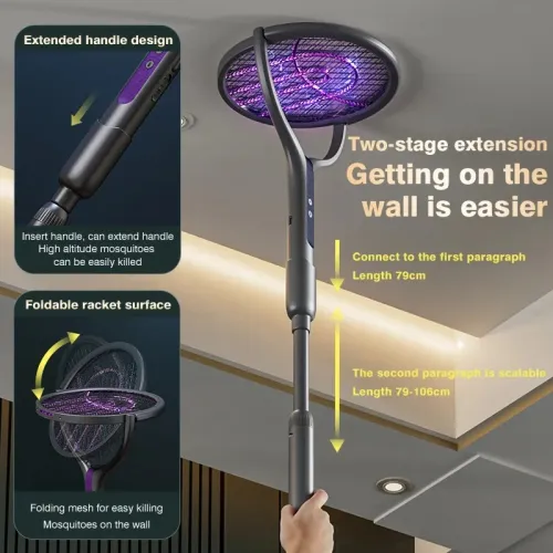 Multi Functional 2-in-1 Mosquito Killer Lamp Angle Retractable Mosquito Swatter USB Rechargeable Mosquito Swatter Bat Swatter